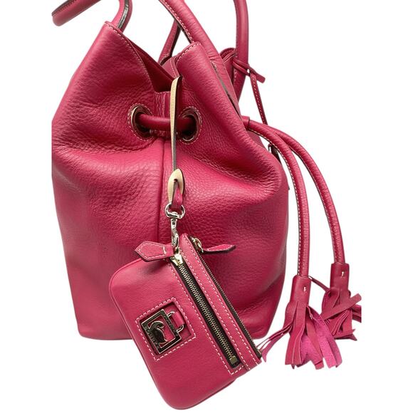 Dooney & Burke Pink Pebble Grain Leather Drawstring Bucket Bag w/ Coin Purse - Picture 5 of 5